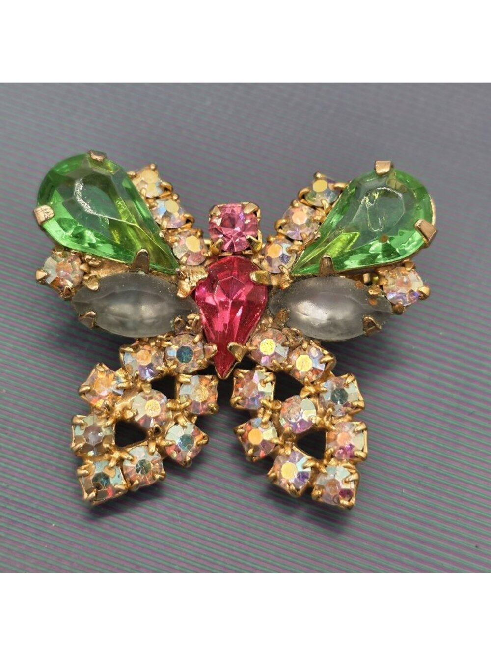 Julianna Butterfly Brooch With Green & Pink Stones Gold-Tone Metal 1.25 Inches